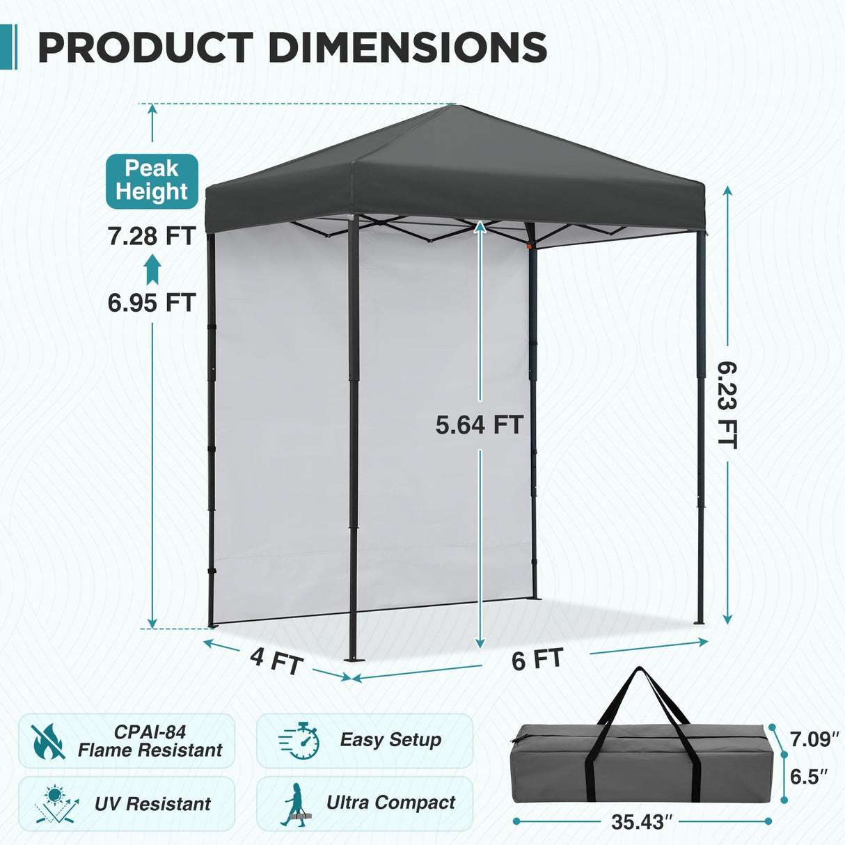 6x4 Instant Pop Up Canopy Tent with 1 Side Wall Panel - Eagle Peak®