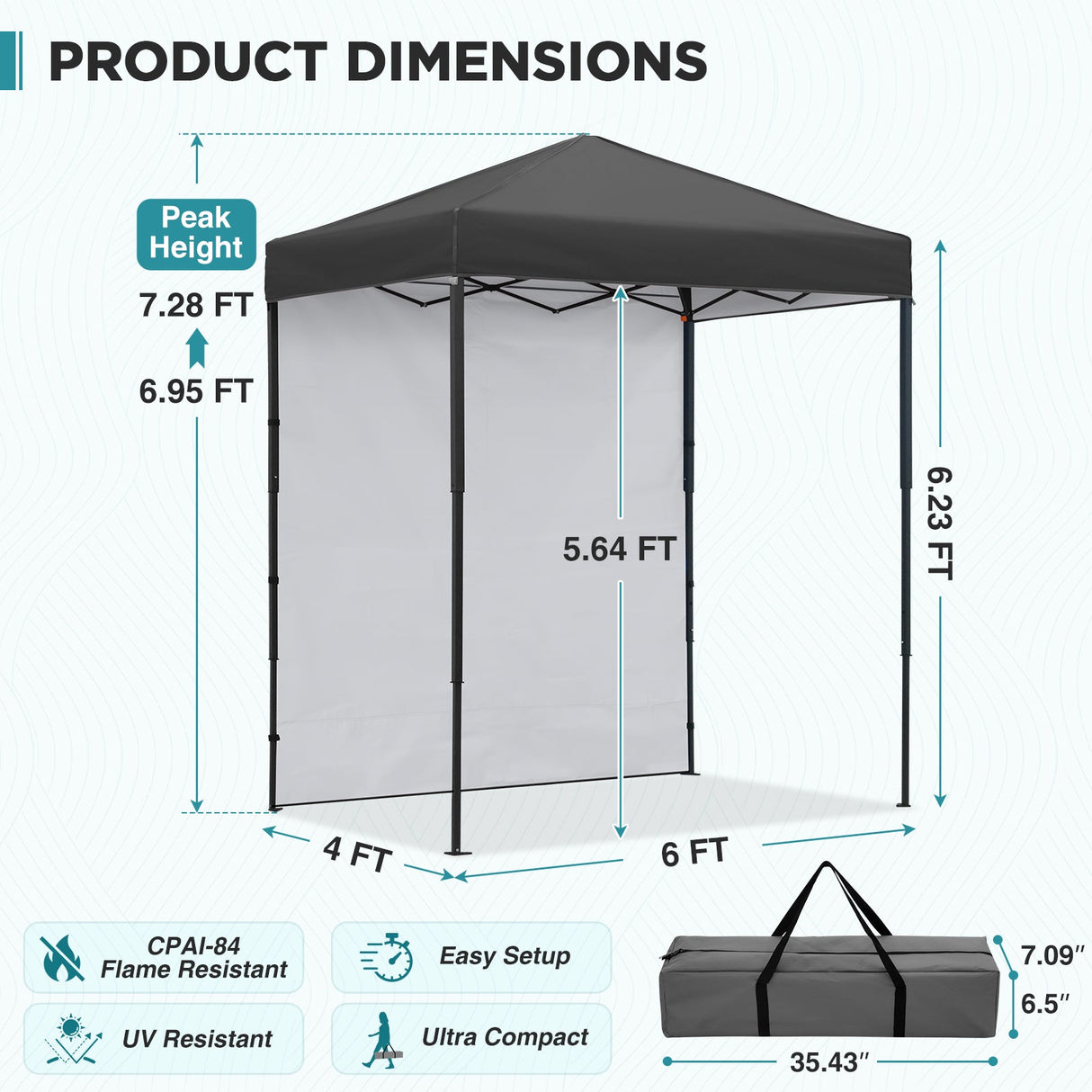 6x4 Instant Pop Up Canopy Tent with 1 Side Wall Panel - Eagle Peak®