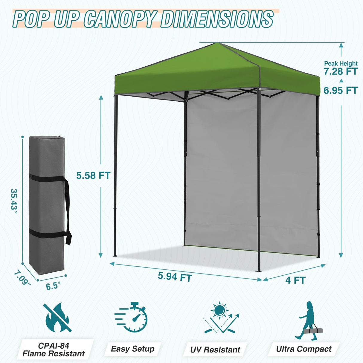 6x4 Instant Pop Up Canopy Tent with 1 Side Wall Panel - Eagle Peak Custom Canopy Tent