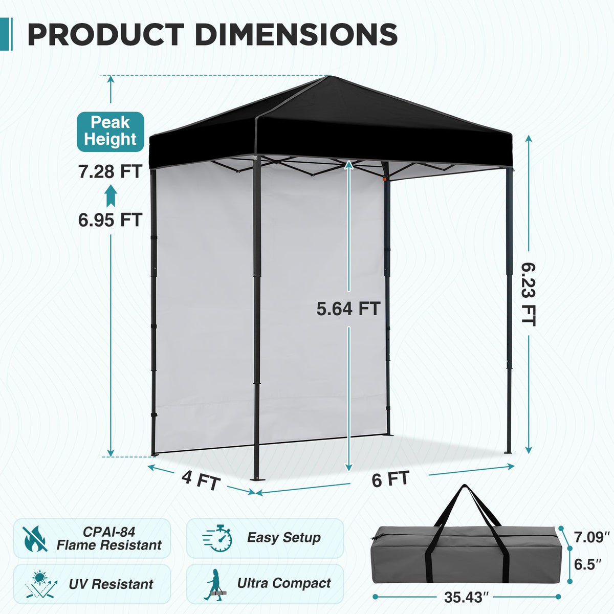 6x4 Instant Pop Up Canopy Tent with 1 Sidewall - Eagle Peak®