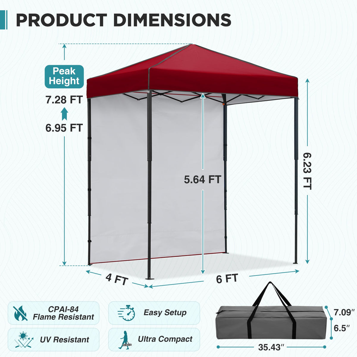 6x4 Instant Pop Up Canopy Tent with 1 Sidewall - Eagle Peak®