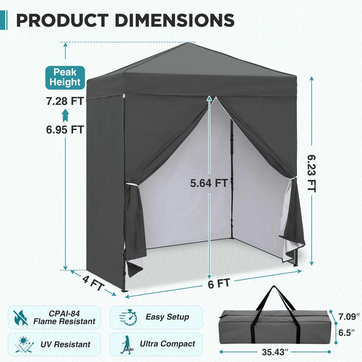 6x4 Instant Pop Up Canopy Tent with 4 Side Wall Panels - Eagle Peak®
