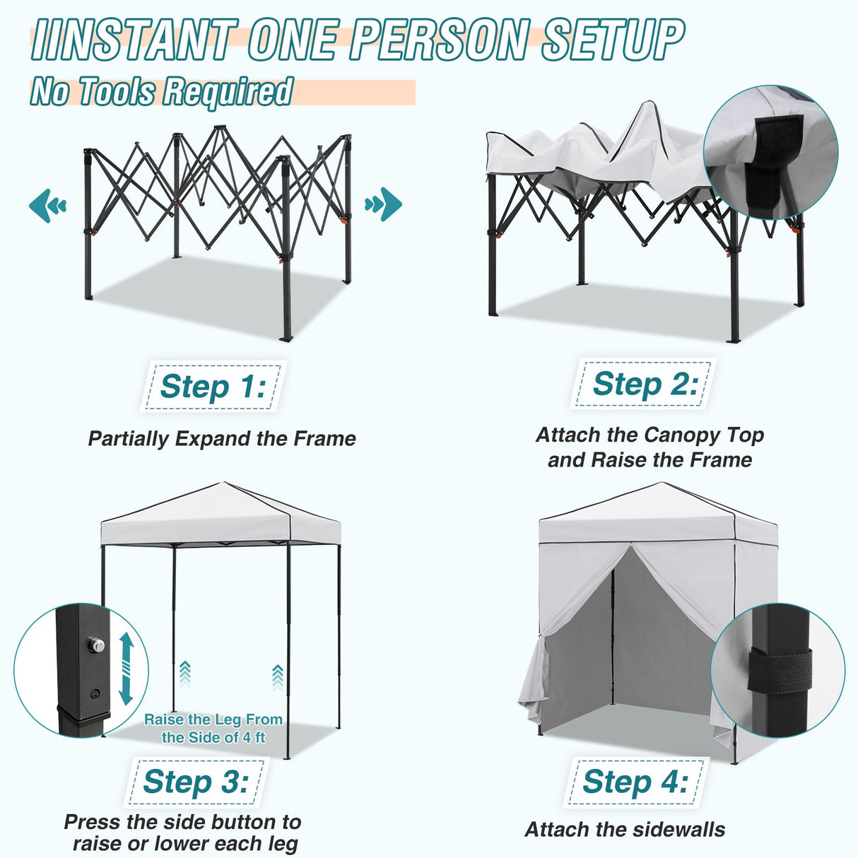 6x4 Instant Pop Up Canopy Tent with 4 Side Wall Panels - Eagle Peak Custom Canopy Tent