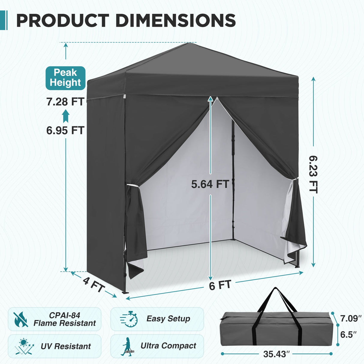 6x4 Instant Pop Up Canopy Tent with 4 Side Wall Panels - Eagle Peak®