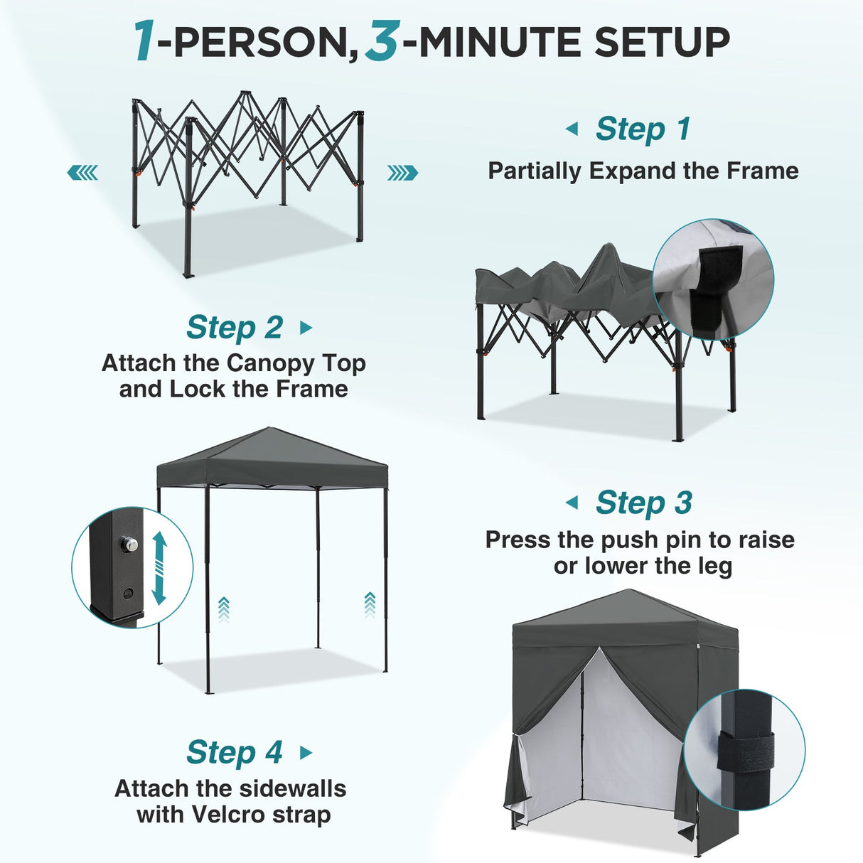 6x4 Instant Pop Up Canopy Tent with 4 Side Wall Panels - Eagle Peak®