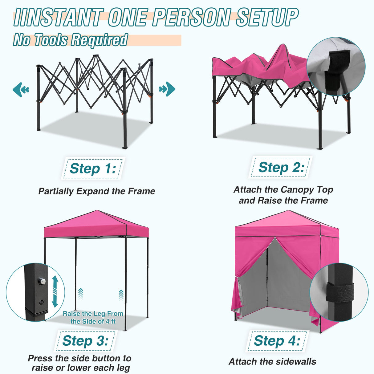6x4 Instant Pop Up Canopy Tent with 4 Side Wall Panels - Eagle Peak