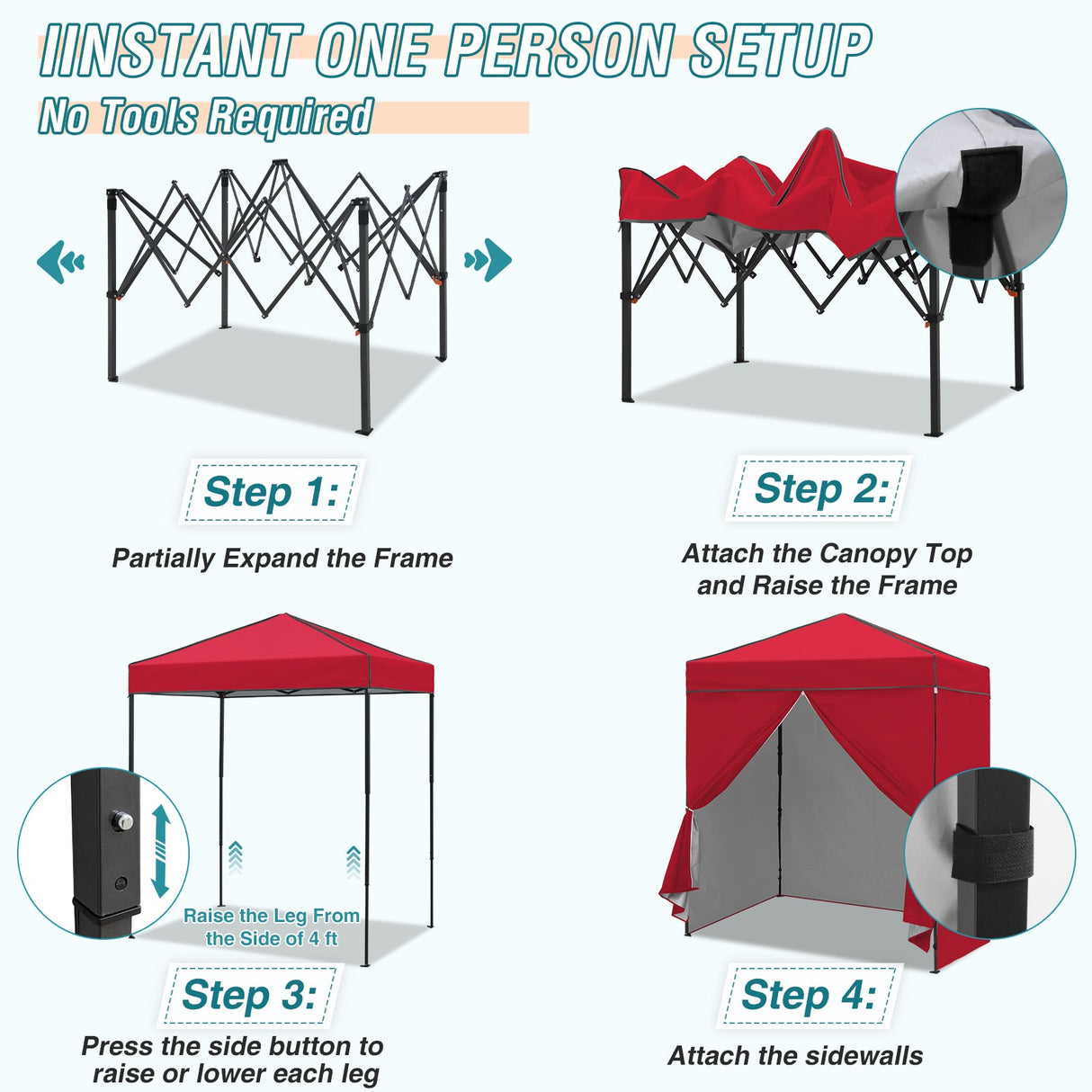 6x4 Instant Pop Up Canopy Tent with 4 Side Wall Panels - Eagle Peak Custom Canopy Tent
