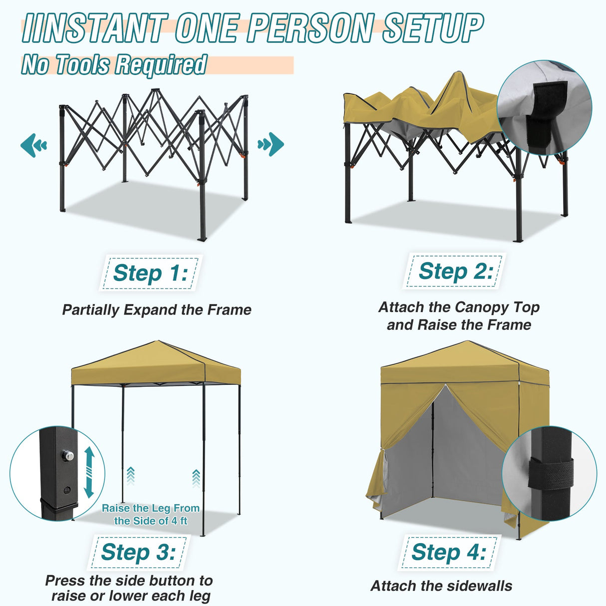 6x4 Instant Pop Up Canopy Tent with 4 Side Wall Panels - Eagle Peak Custom Canopy Tent