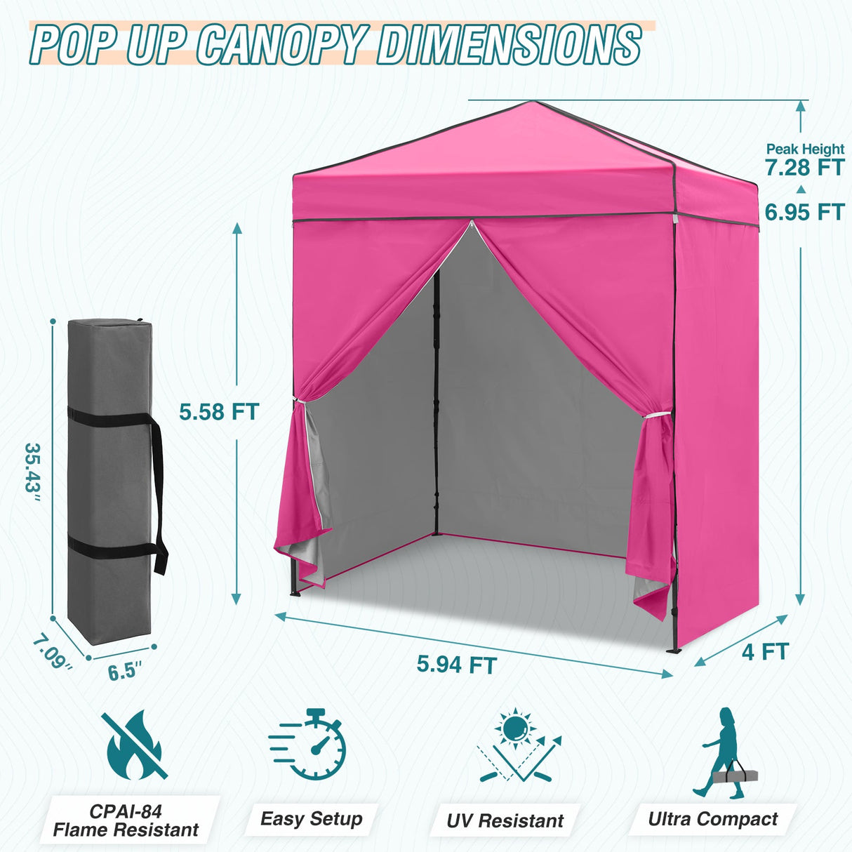 6x4 Instant Pop Up Canopy Tent with 4 Side Wall Panels - Eagle Peak