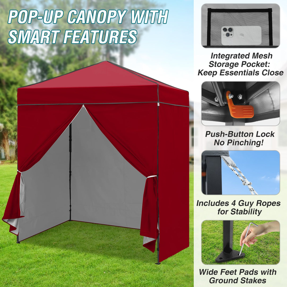 6x4 Instant Pop Up Canopy Tent with 4 Side Wall Panels - Eagle Peak Custom Canopy Tent