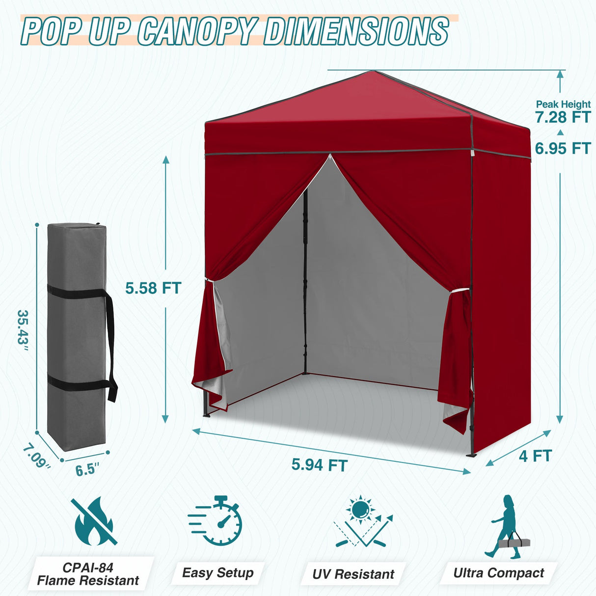 6x4 Instant Pop Up Canopy Tent with 4 Side Wall Panels - Eagle Peak Custom Canopy Tent