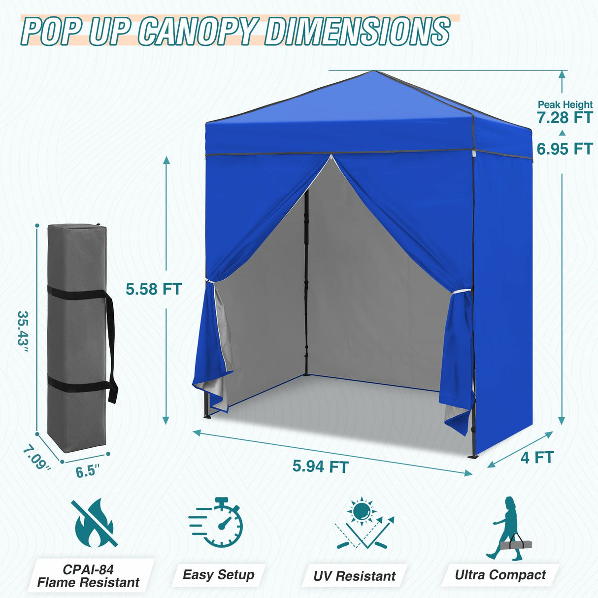 6x4 Instant Pop Up Canopy Tent with 4 Side Wall Panels - Eagle Peak Custom Canopy Tent