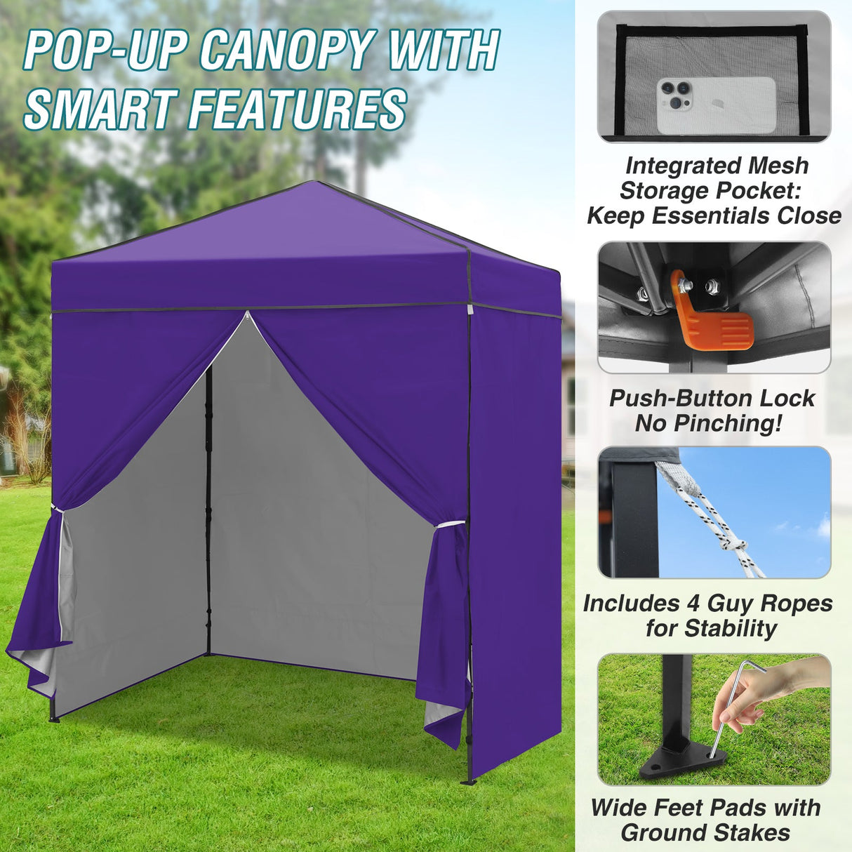 6x4 Instant Pop Up Canopy Tent with 4 Side Wall Panels - Eagle Peak Custom Canopy Tent