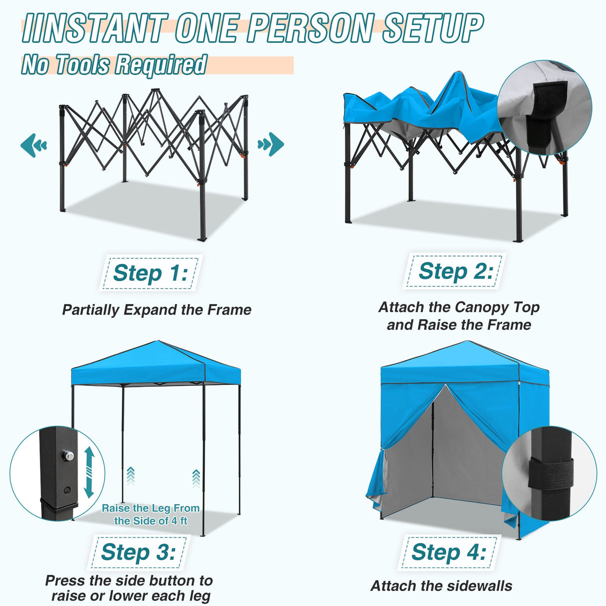 6x4 Instant Pop Up Canopy Tent with 4 Side Wall Panels - Eagle Peak Custom Canopy Tent