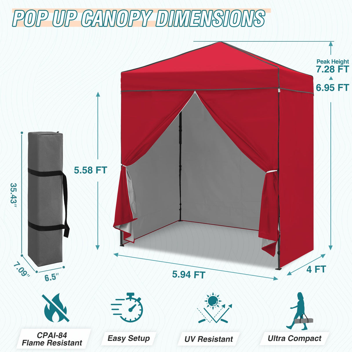 6x4 Instant Pop Up Canopy Tent with 4 Side Wall Panels - Eagle Peak Custom Canopy Tent