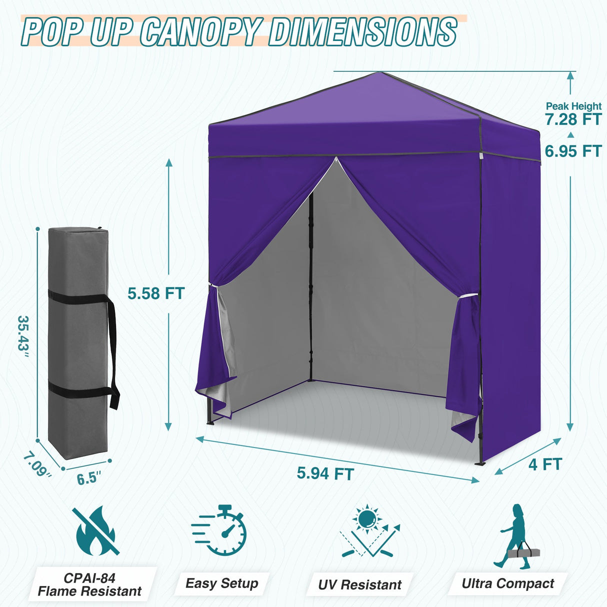 6x4 Instant Pop Up Canopy Tent with 4 Side Wall Panels - Eagle Peak Custom Canopy Tent