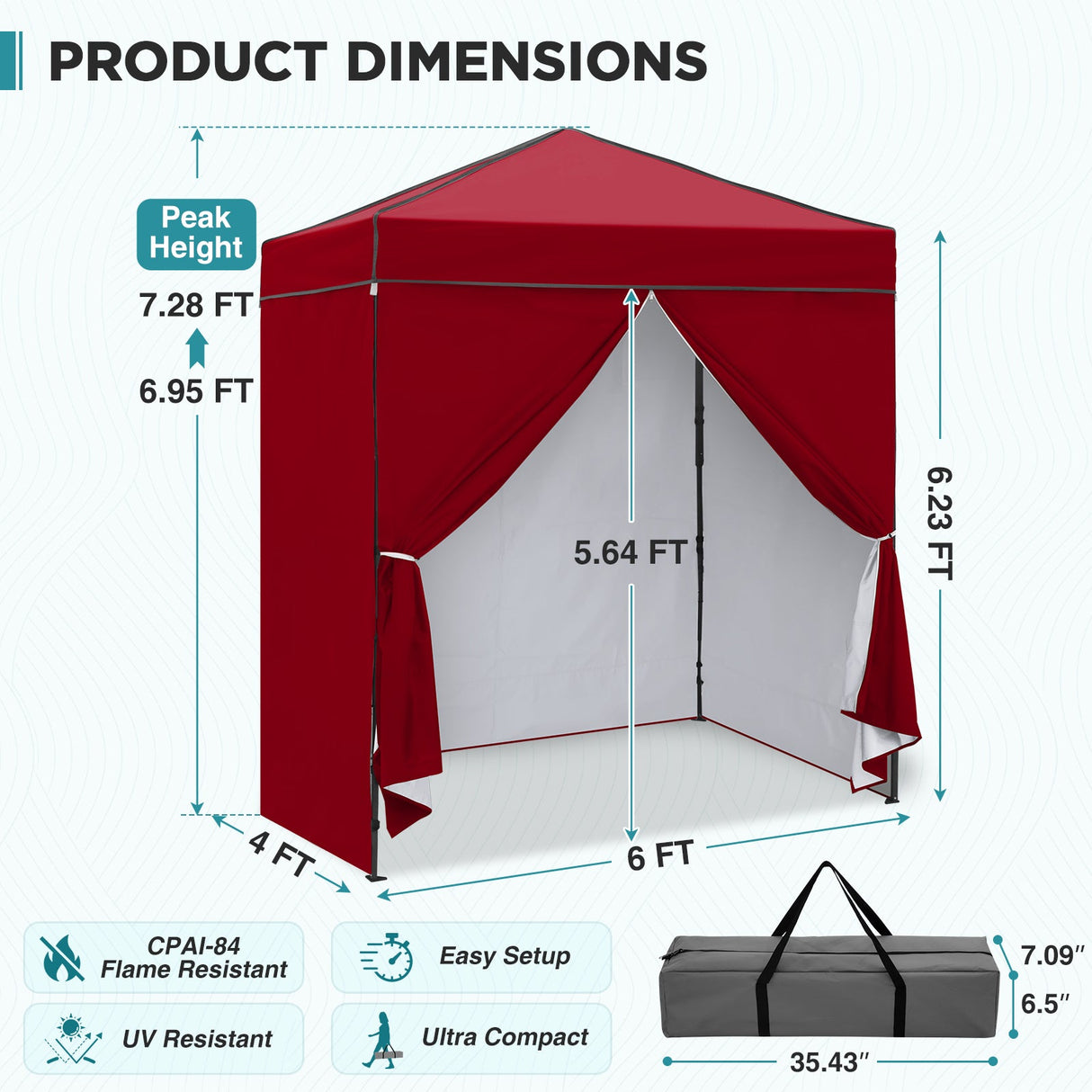 6x4 Instant Pop Up Canopy Tent with 4 Side Wall Panels - Eagle Peak®
