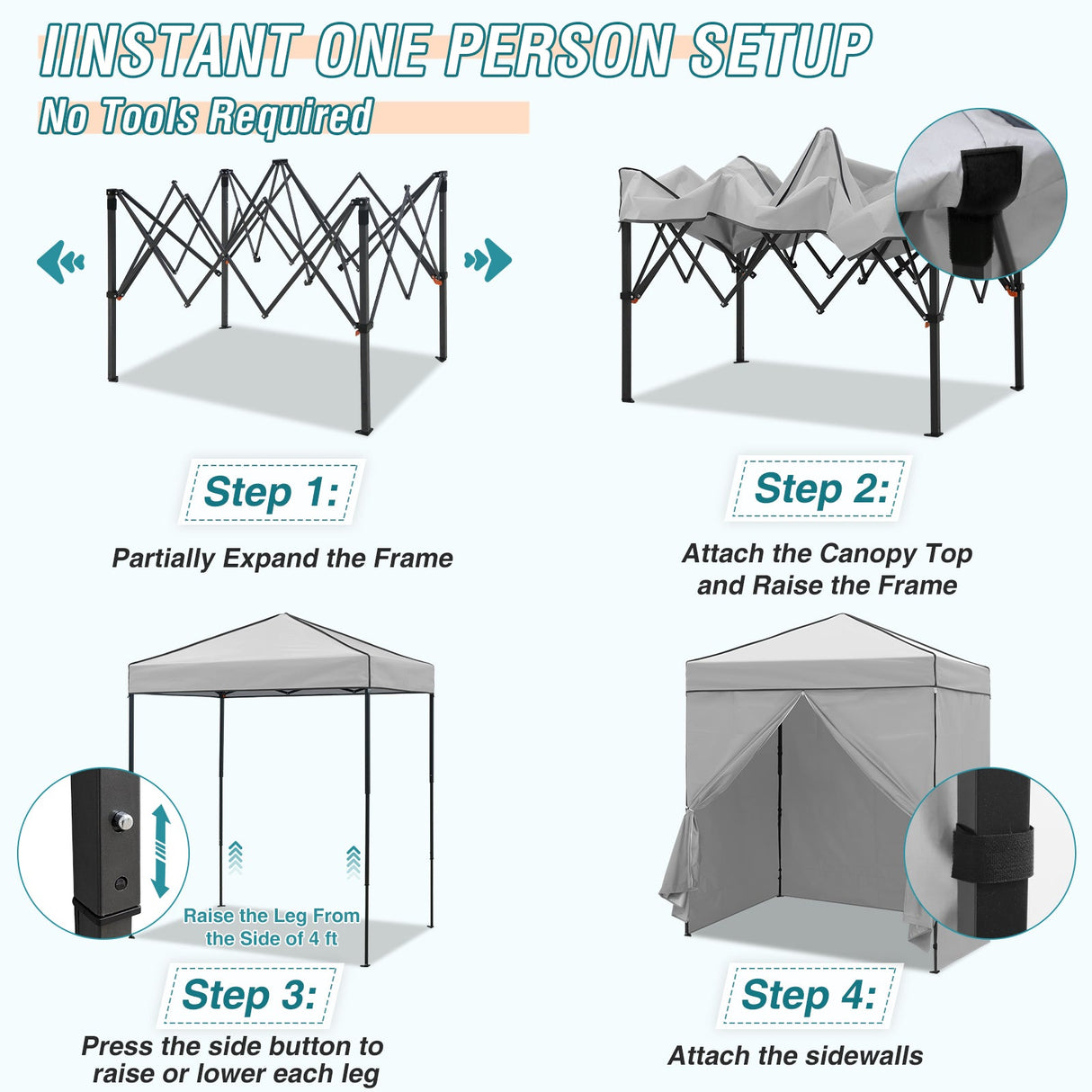 6x4 Instant Pop Up Canopy Tent with 4 Side Wall Panels - Eagle Peak Custom Canopy Tent