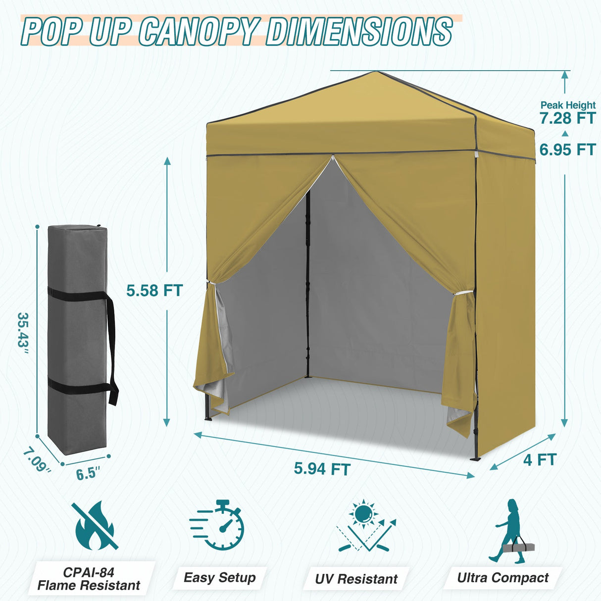 6x4 Instant Pop Up Canopy Tent with 4 Side Wall Panels - Eagle Peak Custom Canopy Tent