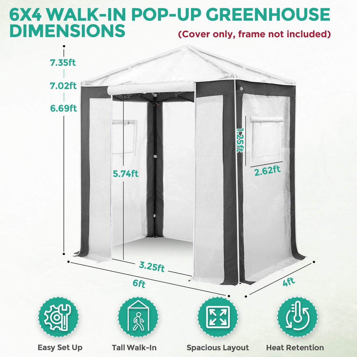 6X4 Replacement Top cover of Walk in Greenhouse with Polyester Reinforced Corners - Eagle Peak Custom Canopy Tent