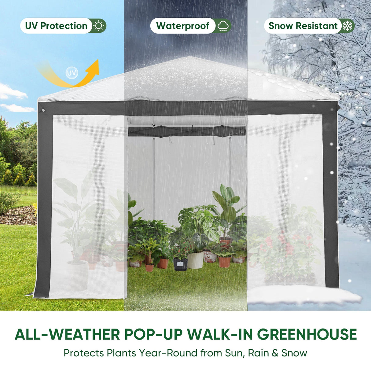 6x4/12x8/10x10 Portable Walk in Greenhouse with Polyester Reinforced Corners, Gray/White, Green/White - Eagle Peak Custom Canopy Tent