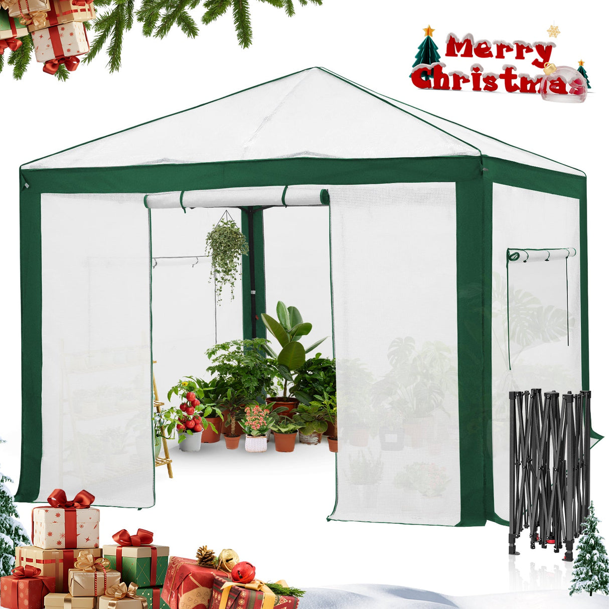 6x4/8x6/10x10 Portable Walk in Greenhouse with Polyester Reinforced Corners, Gray/White, Green/White - Eagle Peak Custom Canopy Tent