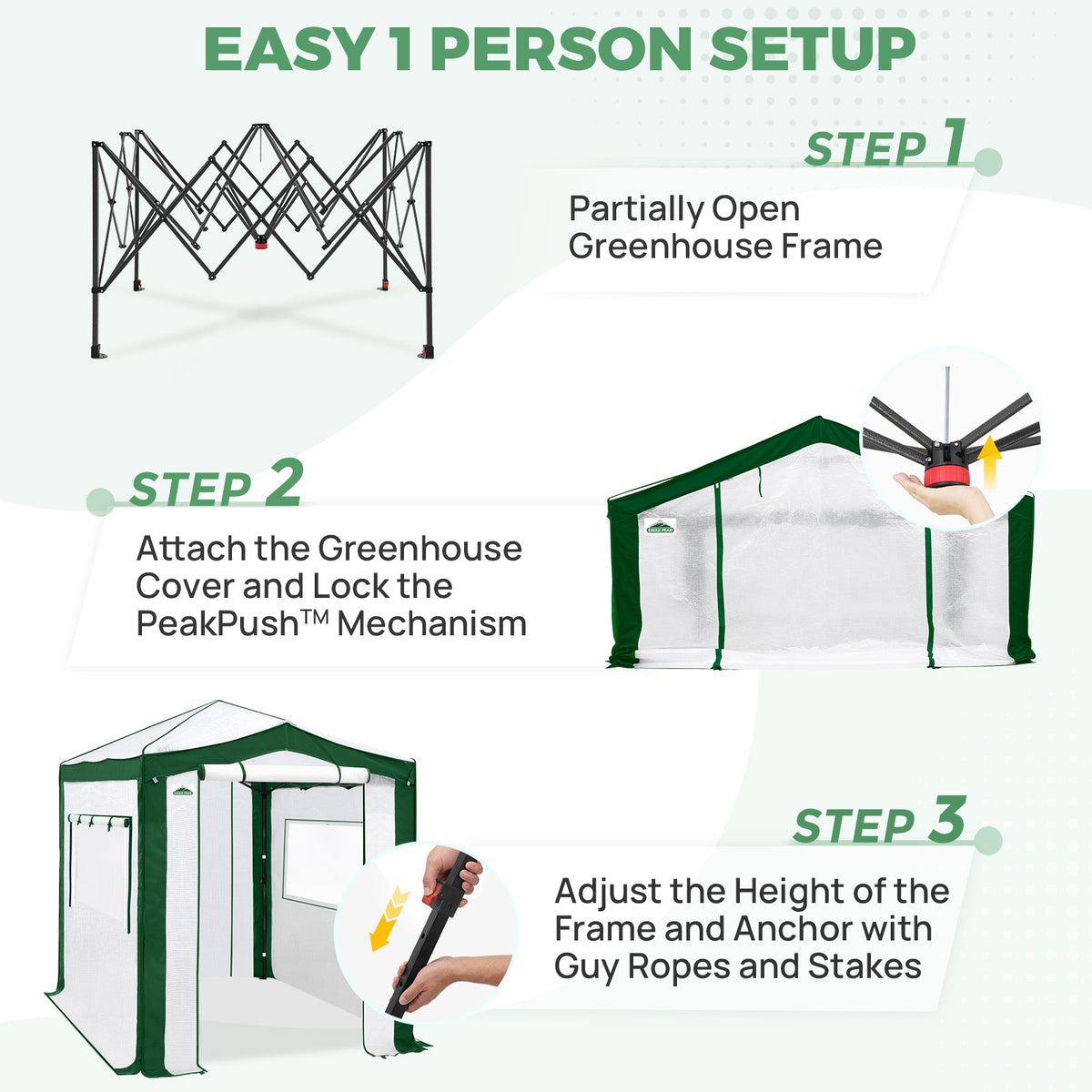 6x4/8x6/10x10 Walk In Pop Up Greenhouse - Eagle Peak®