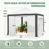 6x4/8x6/10x10 Walk In Pop Up Greenhouse - Eagle Peak®