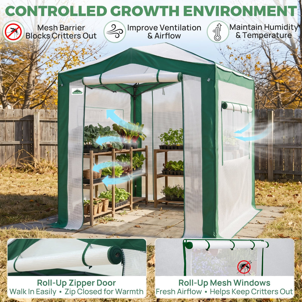 6x4/8x6/10x10 Walk In Pop Up Greenhouse - Eagle Peak®