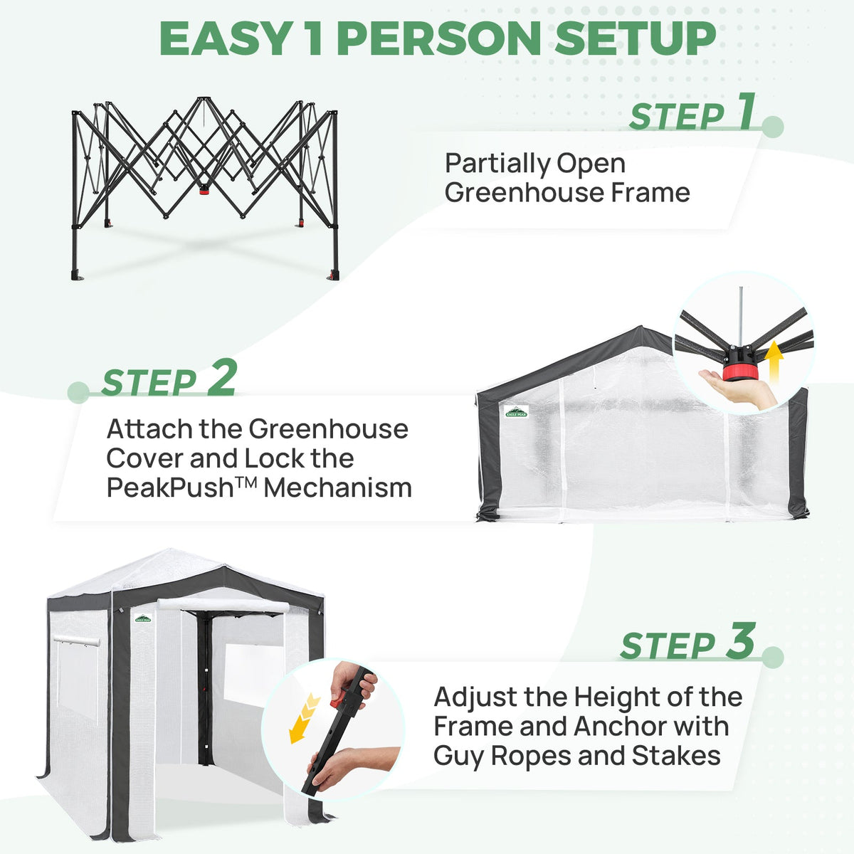 6x4/8x6/10x10 Walk In Pop Up Greenhouse - Eagle Peak®