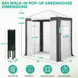 6x4/8x6/10x10 Portable Walk in Greenhouse with Polyester Reinforced Corners, Gray/White, Green/White