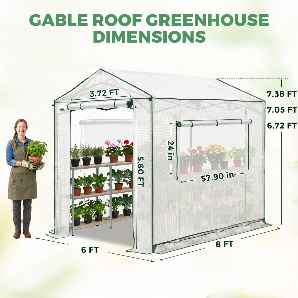 6x6/ 6x8/ 8x8/ 10x10 Pop Up Walk In Greenhouse, Easy Setup, Gable Roof - Eagle Peak®