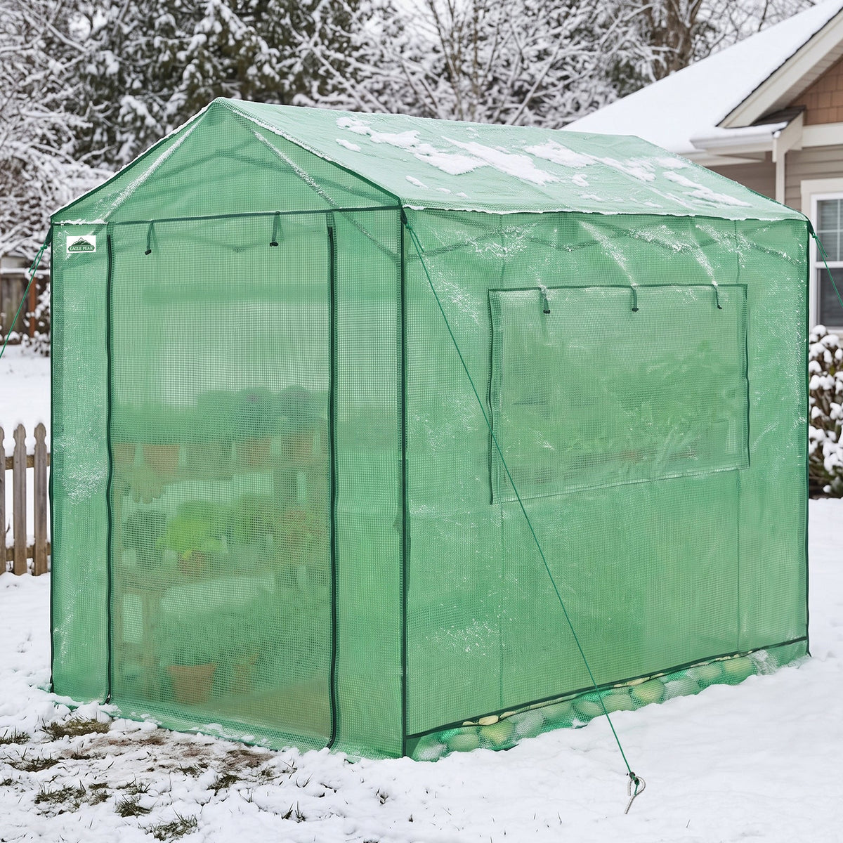 6x6/ 6x8/ 8x8/ 10x10 Pop Up Walk In Greenhouse, Easy Setup, Gable Roof - Eagle Peak®
