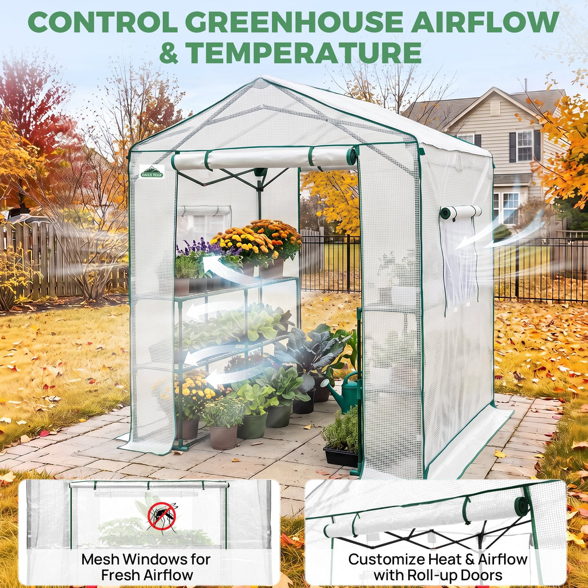 6x6/ 6x8/ 8x8/ 10x10 Pop Up Walk In Greenhouse, Easy Setup, Gable Roof - Eagle Peak®