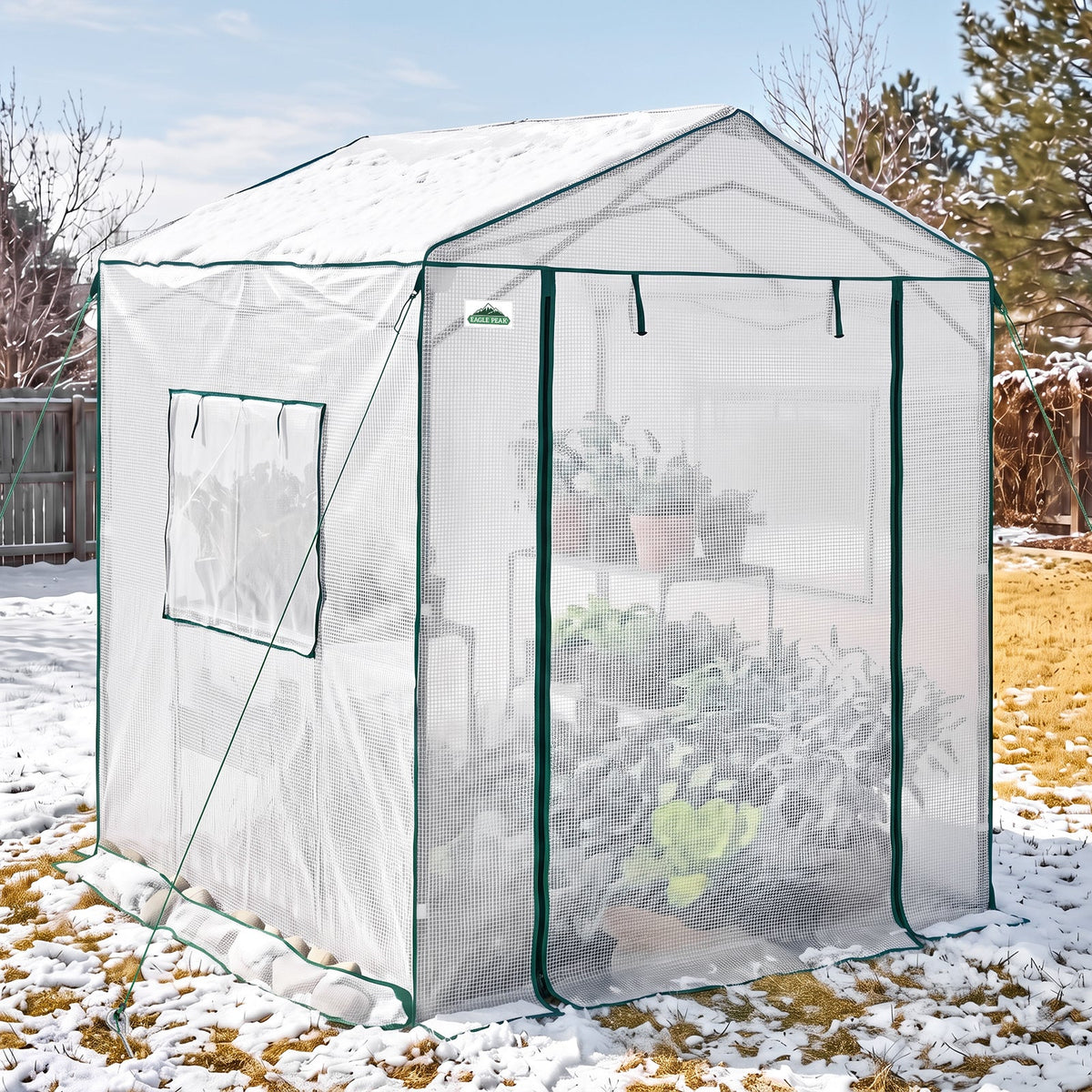 6x6/ 6x8/ 8x8/ 10x10 Pop Up Walk In Greenhouse, Easy Setup, Gable Roof - Eagle Peak®