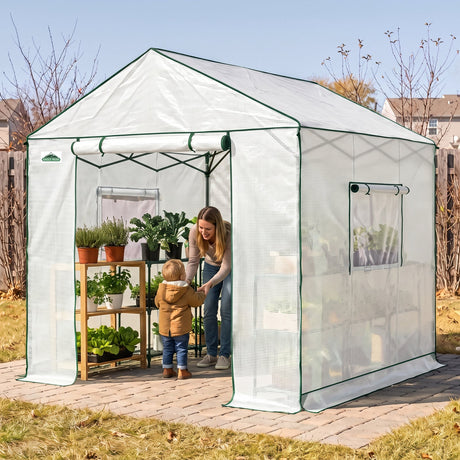 6x6/ 6x8/ 8x8/ 10x10 Pop Up Walk In Greenhouse, Easy Setup, Gable Roof - Eagle Peak®