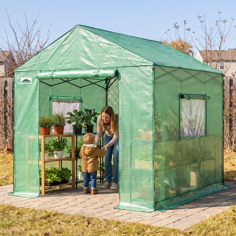 6x6/ 6x8/ 8x8/ 10x10 Pop Up Walk In Greenhouse, Easy Setup, Gable Roof - Eagle Peak®