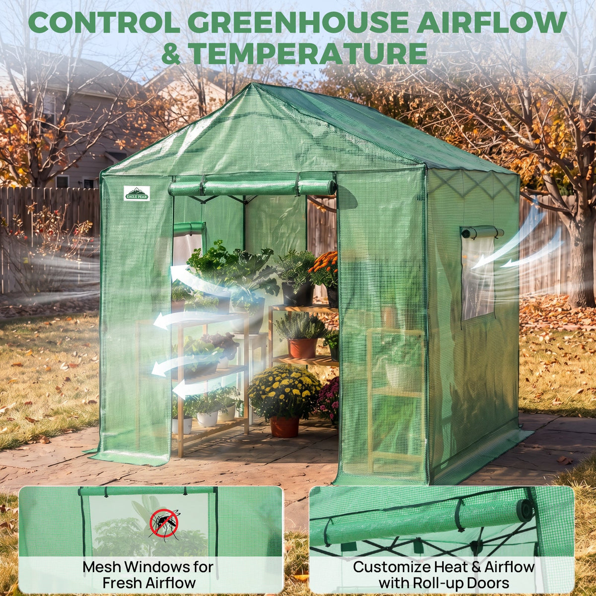 6x6/ 6x8/ 8x8/ 10x10 Pop Up Walk In Greenhouse, Easy Setup, Gable Roof - Eagle Peak®
