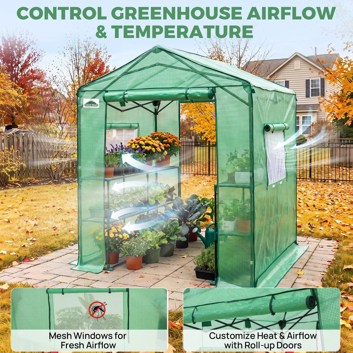 6x6/ 6x8/ 8x8/ 10x10 Pop Up Walk In Greenhouse, Easy Setup, Gable Roof - Eagle Peak®