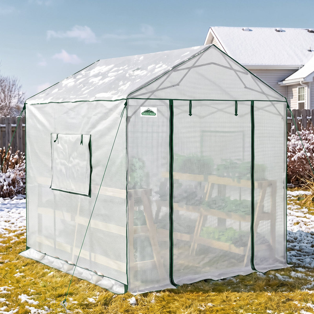 6x6/ 6x8/ 8x8/ 10x10 Pop Up Walk In Greenhouse, Easy Setup, Gable Roof - Eagle Peak®