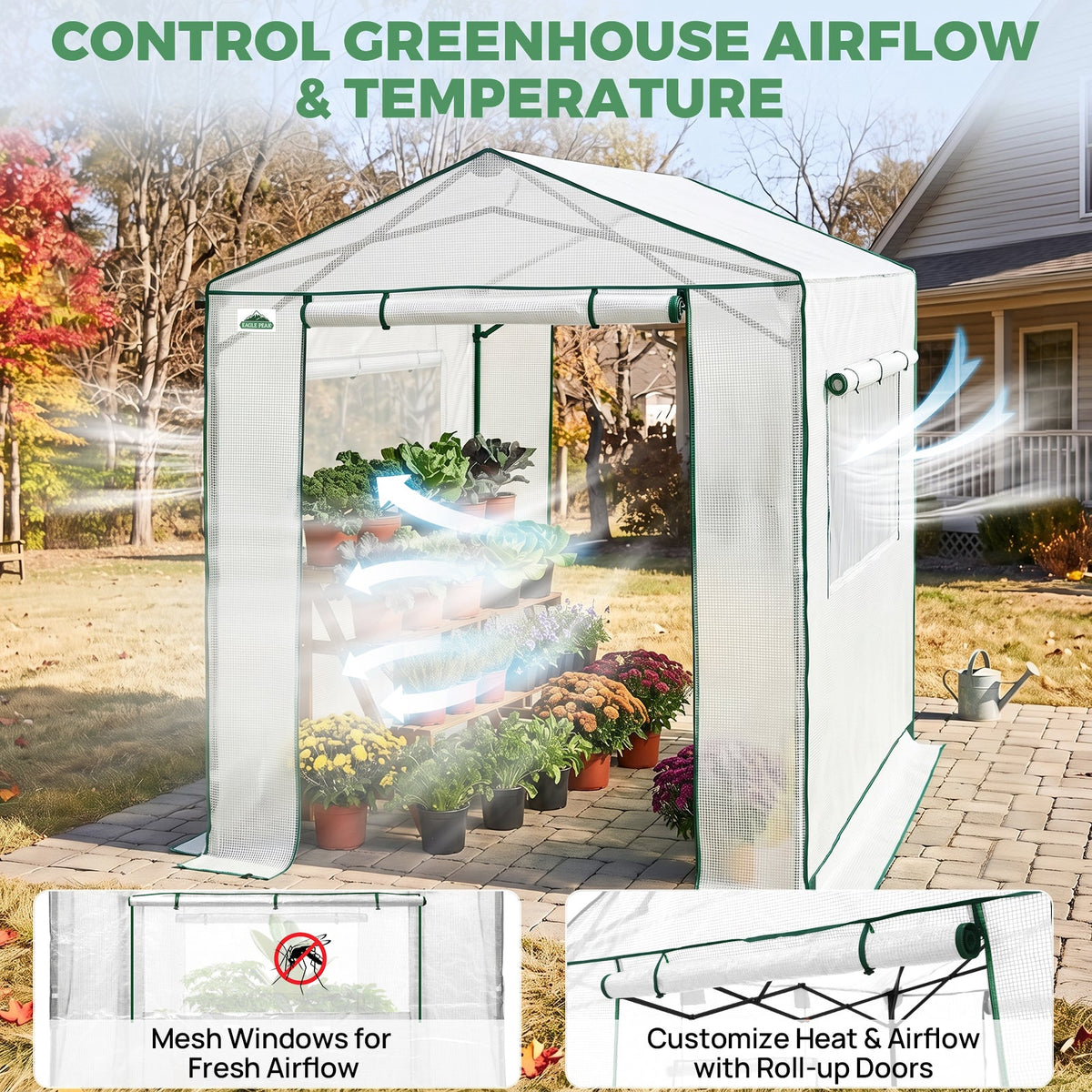 6x6/ 6x8/ 8x8/ 10x10 Pop Up Walk In Greenhouse, Easy Setup, Gable Roof - Eagle Peak®
