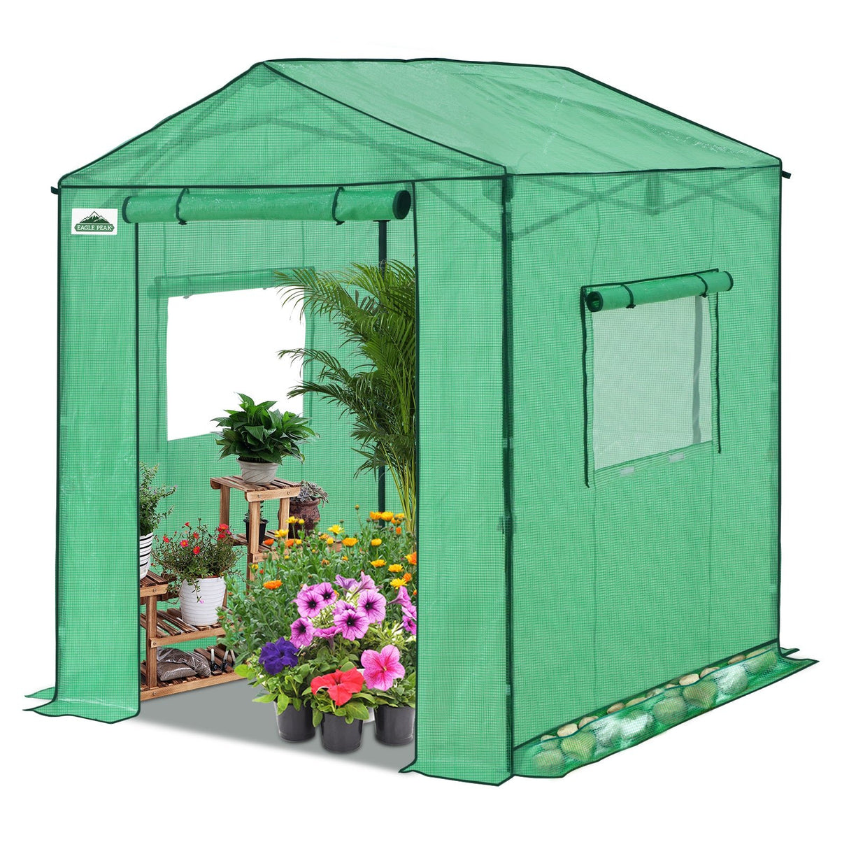 6x6/ 8x8/ 10x10 Portable Pop Up Greenhouse, Patented Center Lock with Gable Roof - Eagle Peak Custom Canopy Tent