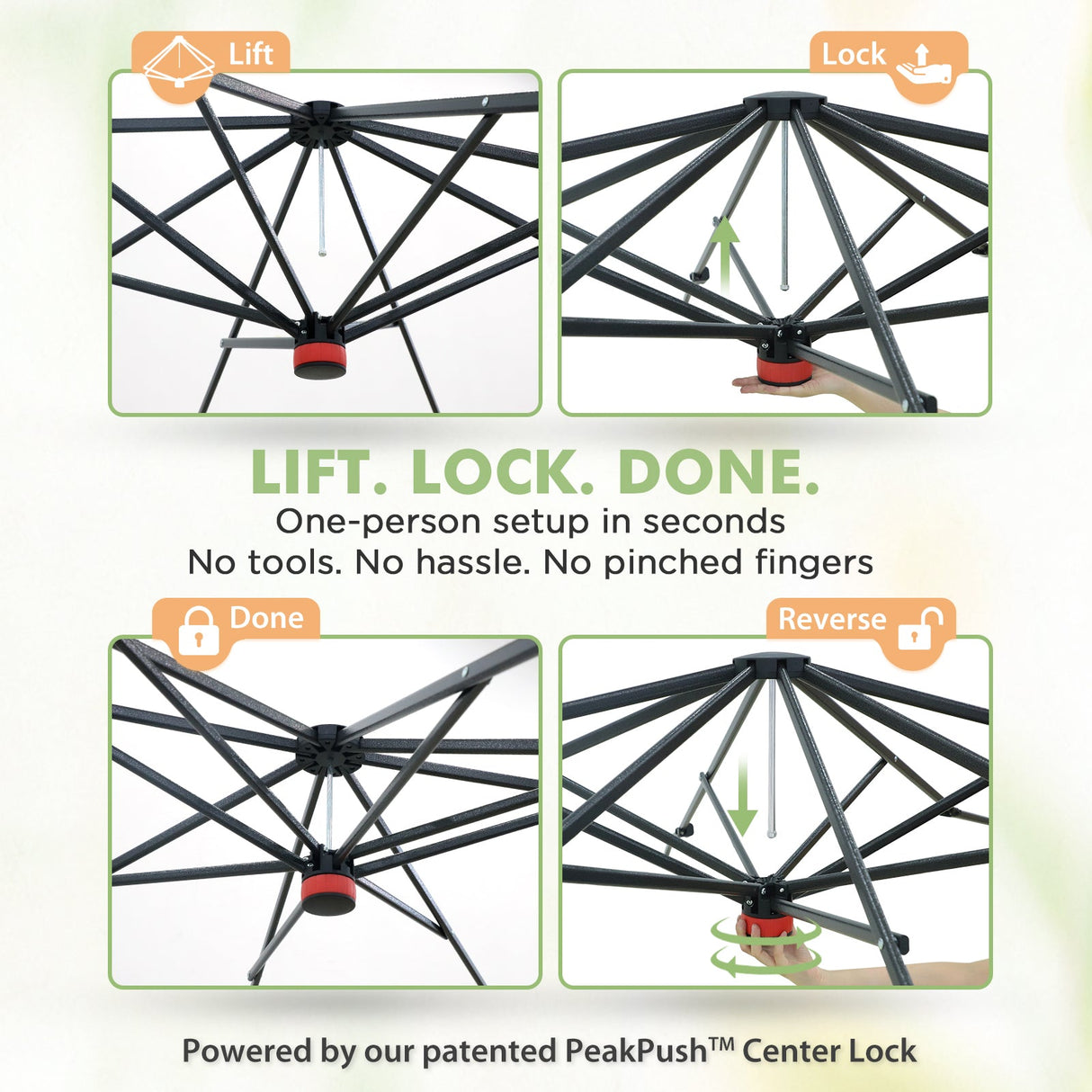 6x6/ 8x8/ 10x10 Portable Pop Up Greenhouse, Patented Center Lock with Gable Roof - Eagle Peak
