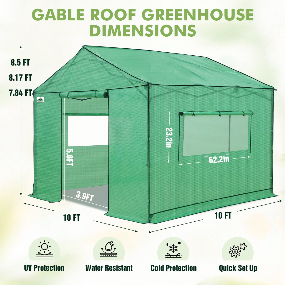 6x6/ 8x8/ 10x10 Portable Pop Up Greenhouse, Patented Center Lock with Gable Roof - Eagle Peak Custom Canopy Tent