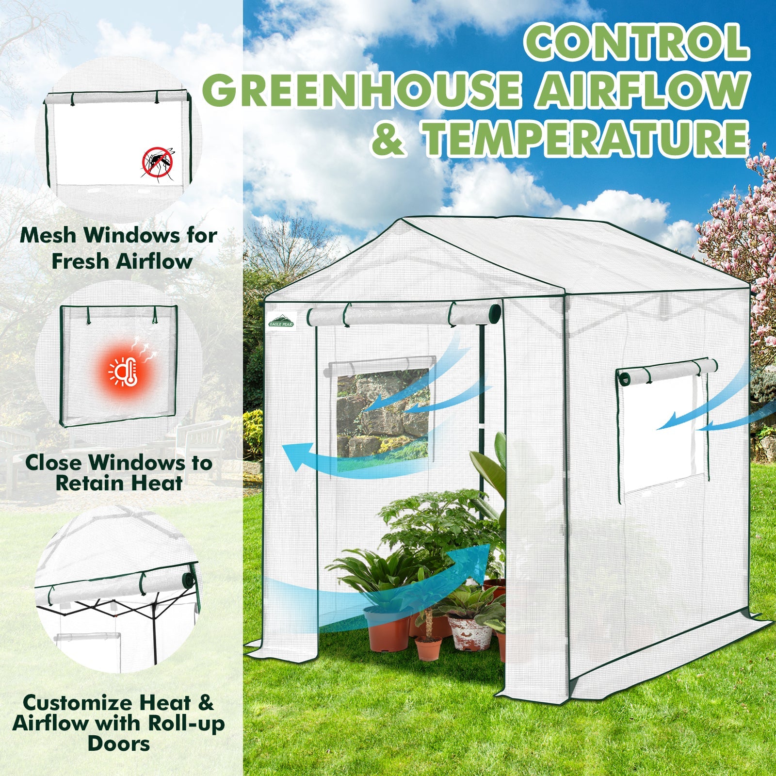 6x6/ 8x8/ 10x10 Portable Pop Up Greenhouse, Patented Center Lock