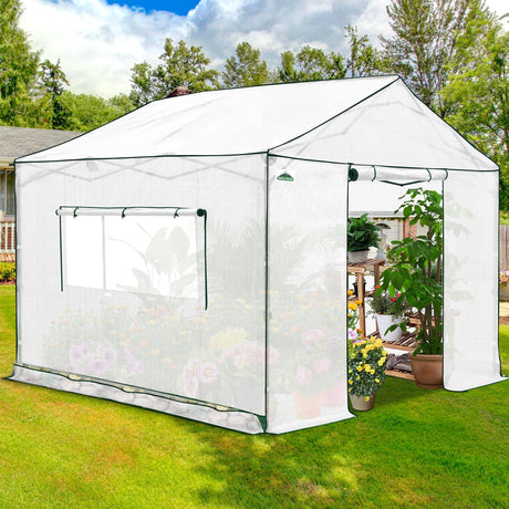6x6/ 8x8/ 10x10 Portable Pop Up Greenhouse, Patented Center Lock with Gable Roof - Eagle Peak®
