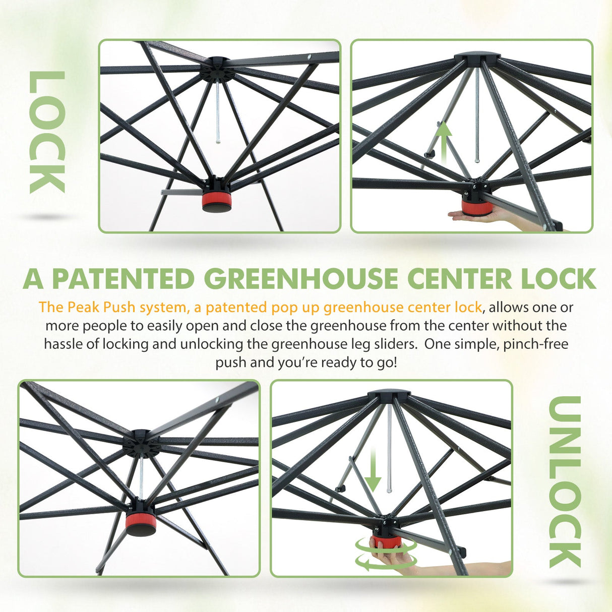 6x6/ 8x8/ 10x10 Portable Pop Up Greenhouse, Patented Center Lock with Gable Roof - Eagle Peak Custom Canopy Tent