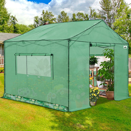 6x6/ 8x8/ 10x10 Portable Pop Up Greenhouse, Patented Center Lock with Gable Roof - Eagle Peak®