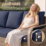 Modern Wicker Outdoor Patio 3 Seat Sofa, Brown/Gray
