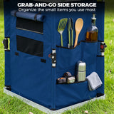 Outdoor Camping Pop Up Folding Table with Large 3-Tier Storage Organizer and Side Pockets